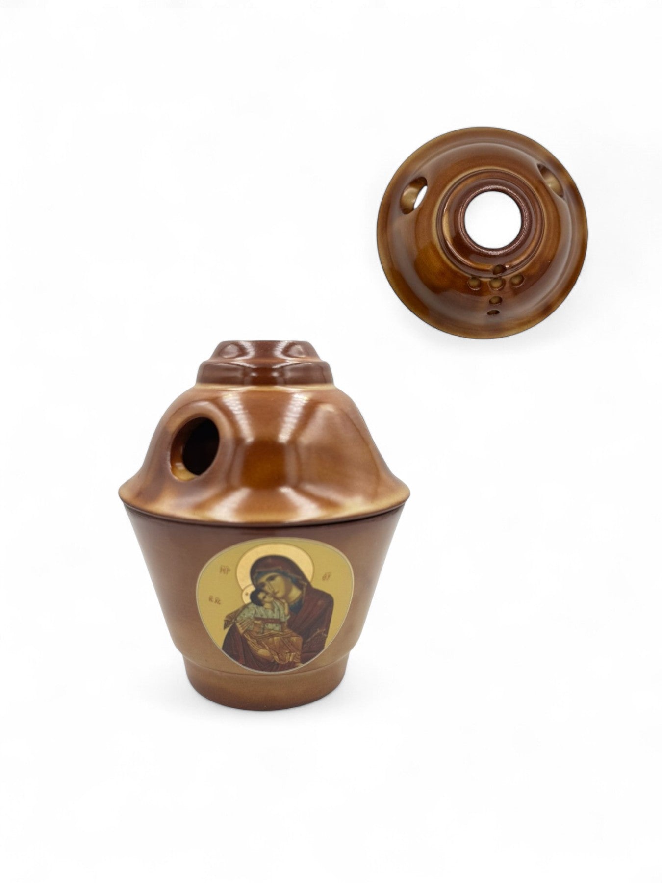 Καντήλι Πήλινο με απεικόνιση Παναγία Γλυκοφιλούσα  Μπλε - 6 Χρώματα