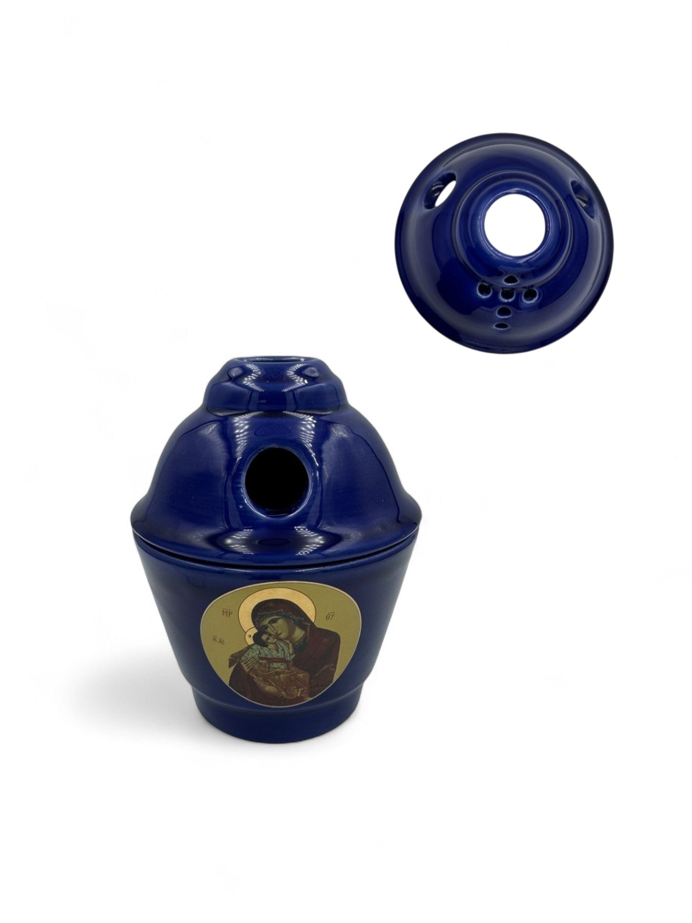 Καντήλι Πήλινο με απεικόνιση Παναγία Γλυκοφιλούσα  Μπλε - 6 Χρώματα