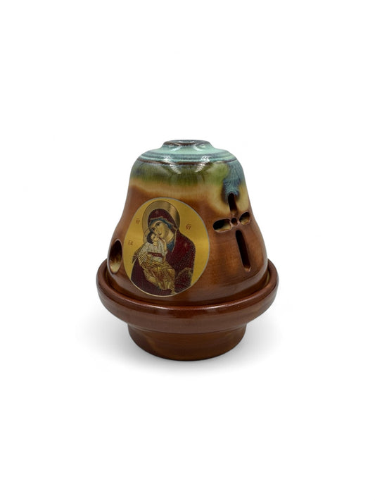 Καντήλι Πήλινο Καμπάνα Παναγία Γλυκοφιλούσα Καφέ Γαλάζιο - 6 Χρώματα