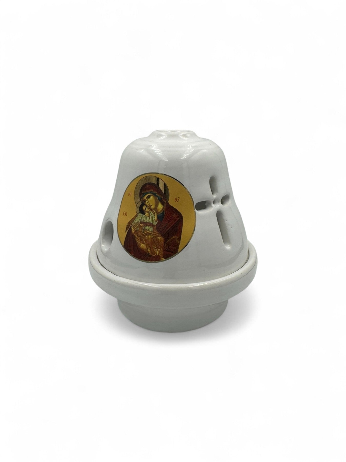 Καντήλι Πήλινο Καμπάνα Παναγία Γλυκοφιλούσα Άσπρο - 6 Χρώματα