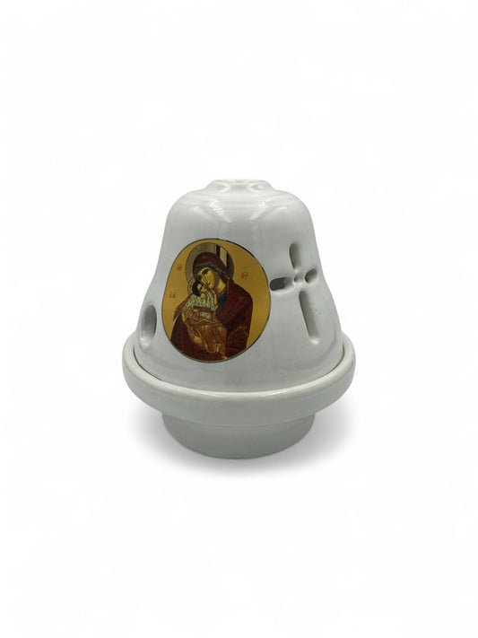 Καντήλι Πήλινο Καμπάνα Παναγία Γλυκοφιλούσα Άσπρο - 6 Χρώματα