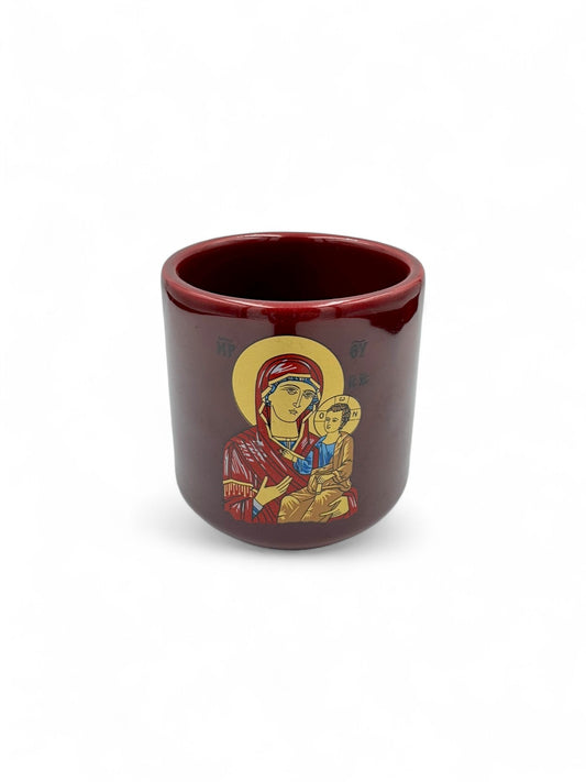 Καντηλόκουπα Μπορντό Πήλινη με απεικόνιση Παναγία