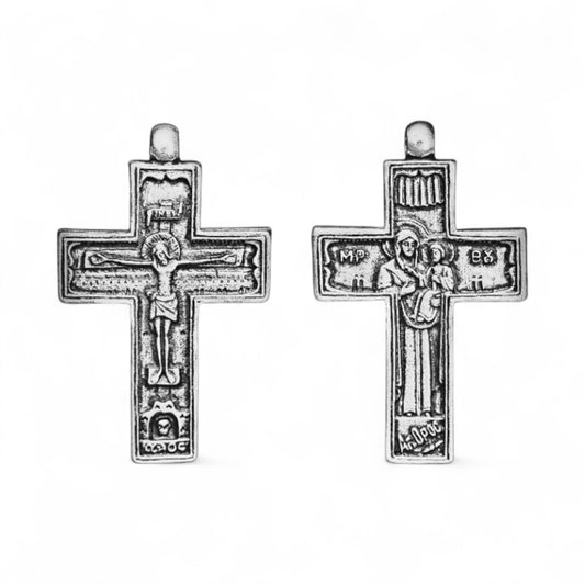 Επάργυρος Κρεμαστός Σταυρός Λαιμού Εσταυρωμένος / Παναγία 5.6×3.6 cm
