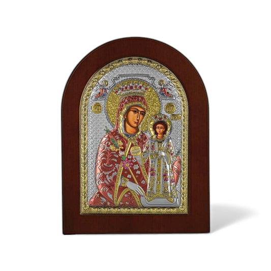 Παναγία Ρόδον το Αμάραντο – Ασημένια Εικόνα Οβάλ Σμάλτο