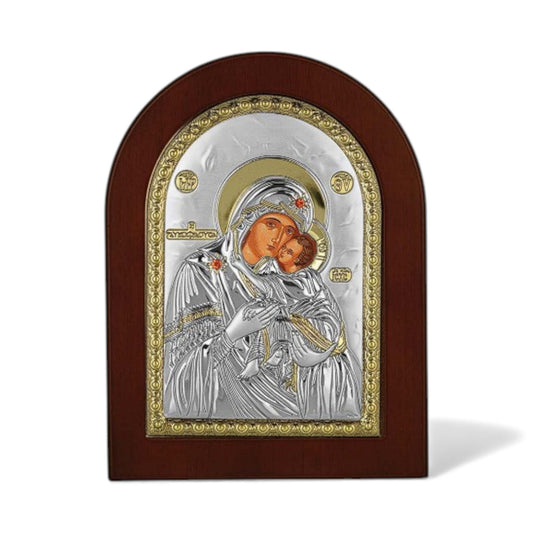 Παναγία η Γλυκοφιλούσα - Ασημένια Εικόνα Οβάλ