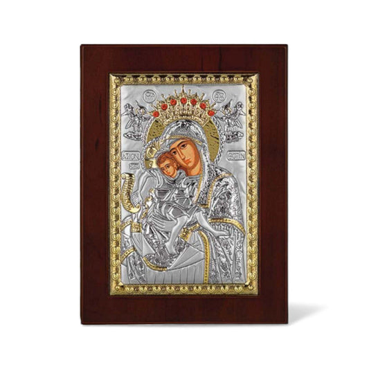 Παναγία Άξιον Εστί - Ασημένια Εικόνα Τετράγωνη