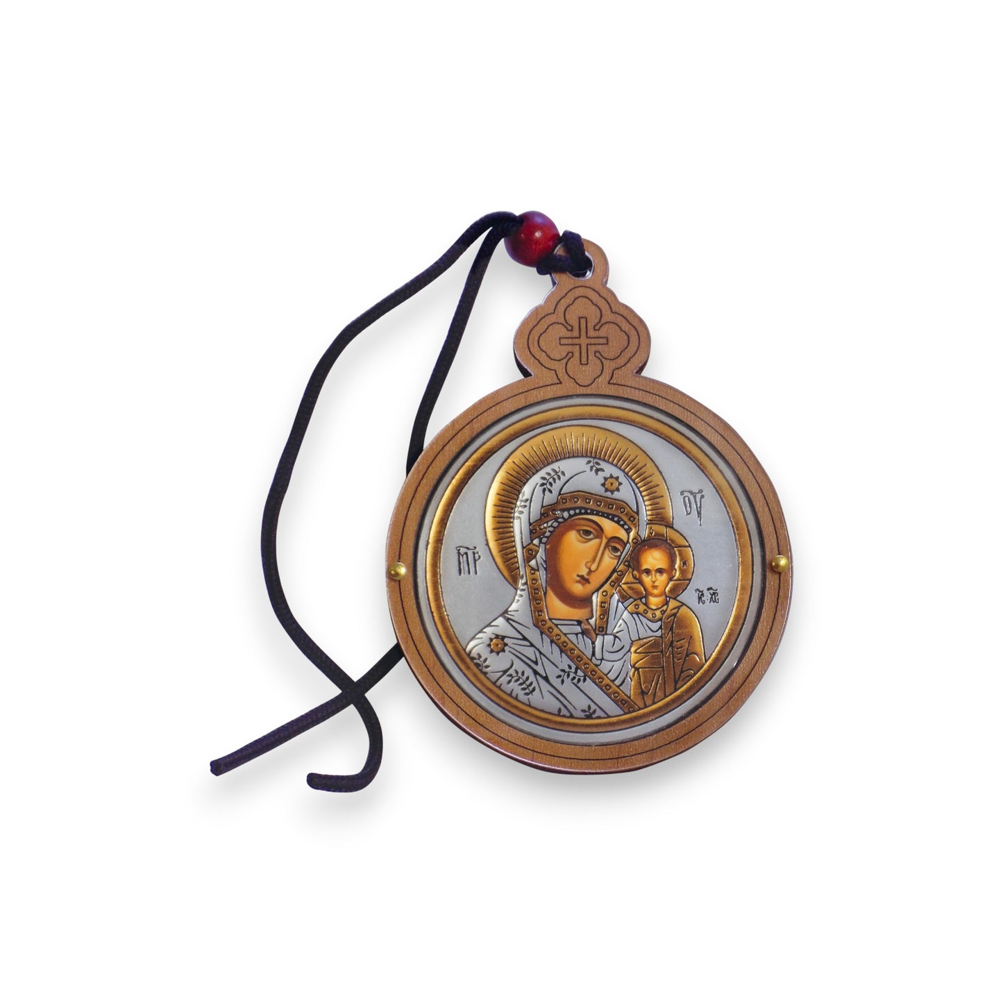 Κρεμαστό Ξύλινο Στρόγγυλο - Παναγία/Ιησούς Χριστός