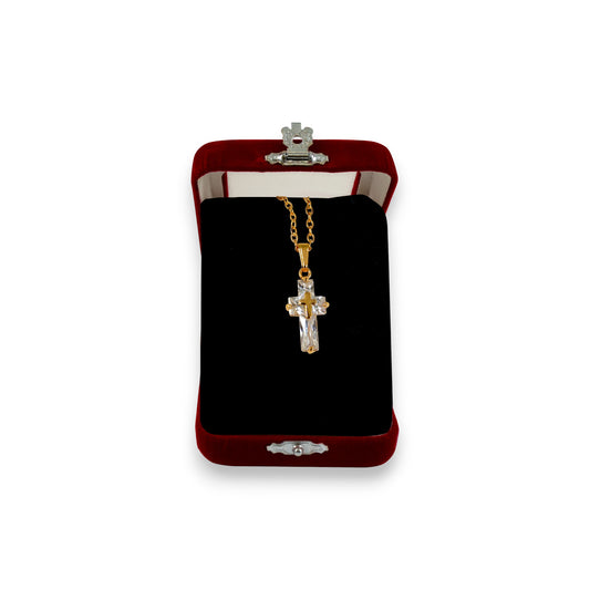 Σταυρός Λαιμού Ατσάλινος Χρυσός Διάφανη Πέτρα - 2 Χρώματα