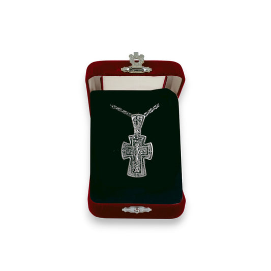 Σταυρός Λαιμού Ζάμακ Ασημί - Εσταυρωμένος Πλατύς