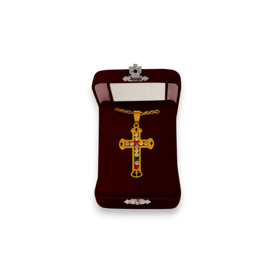 Σταυρός Λαιμού Ατσάλινος Χρυσός Πέτρες Σκάλισμα