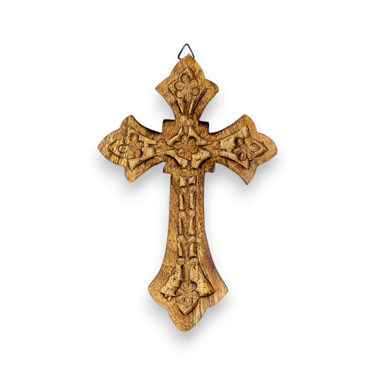Σταυρός Ξύλινος Σκαλιστός 15×10 cm — Χειροποίητος